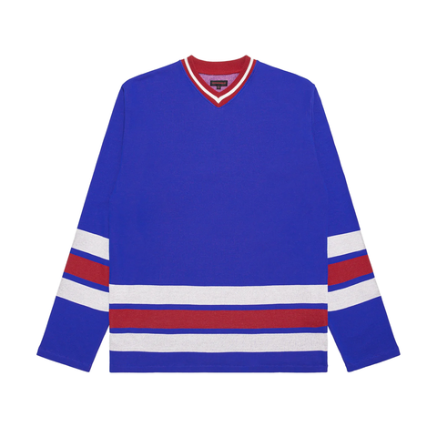 V-Neck Knit Football Sweater - Blue