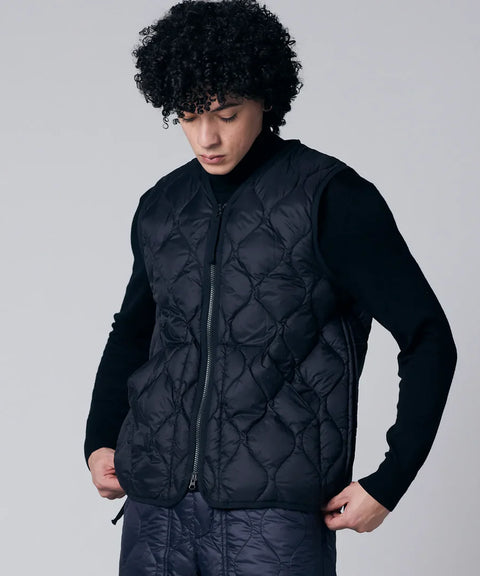 Soft Shell Military V-Neck W-Zip Down Vest - Black