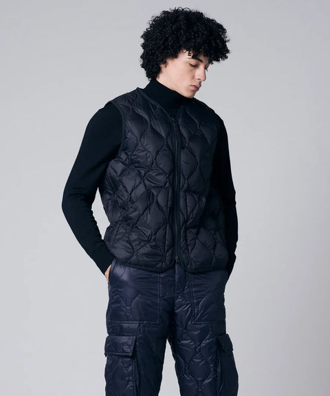 Soft Shell Military V-Neck W-Zip Down Vest - Black