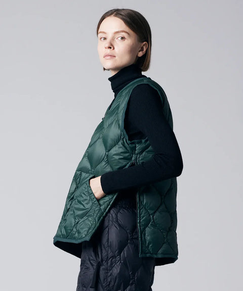 Soft Shell Military V-Neck W-Zip Down Vest - Dark Green