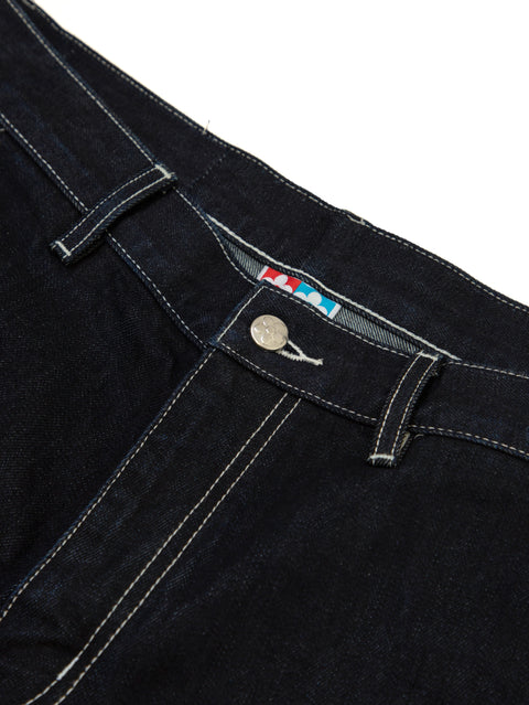 Contrast Raw Denim Shorts - Dark Blue