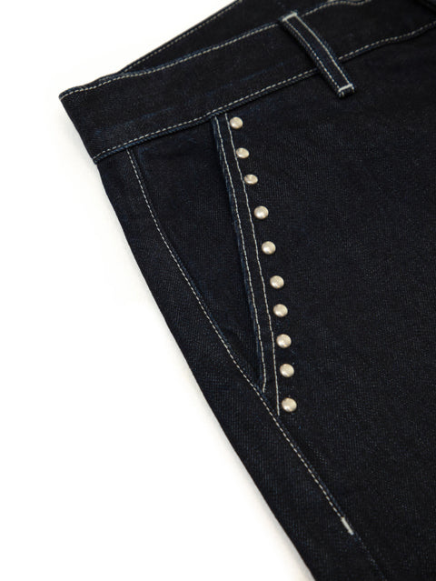 Contrast Raw Denim Shorts - Dark Blue