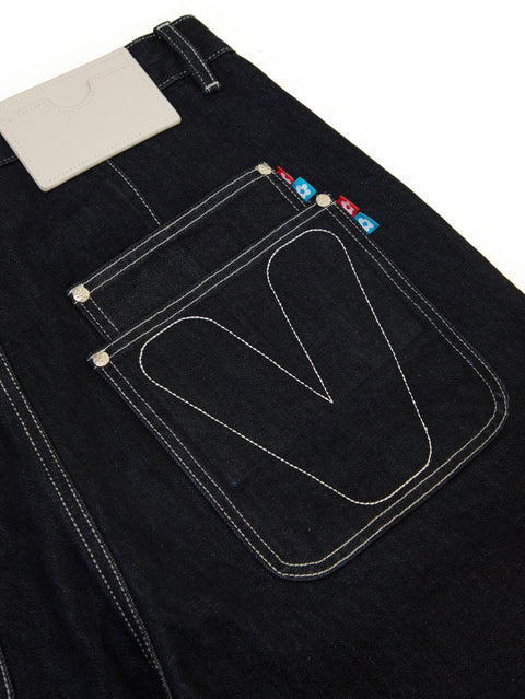 Contrast Raw Denim Shorts - Dark Blue