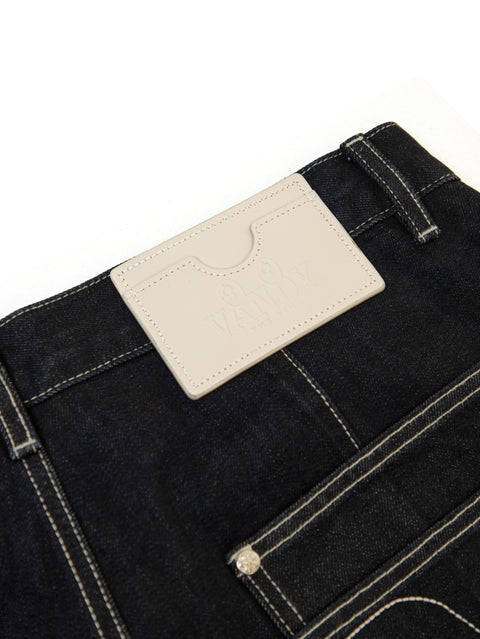 Contrast Raw Denim Shorts - Dark Blue