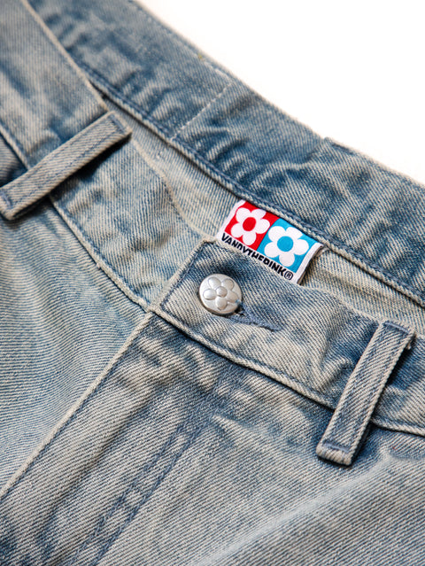 Patchwork Denim Shorts - Light Blue