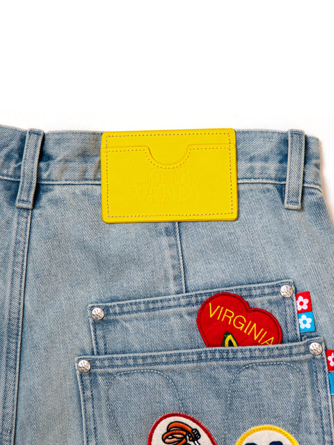 Patchwork Denim Shorts - Light Blue