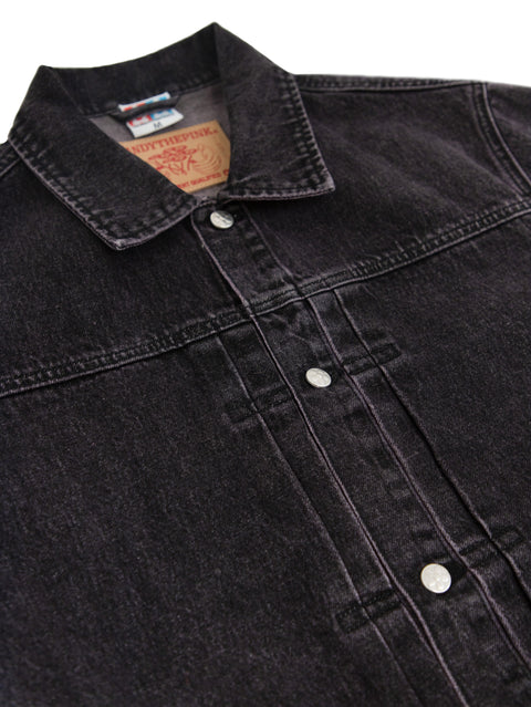 Graffiti Denim Jacket - Black/Neon Green