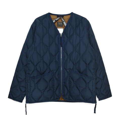 Military Zip V-Neck Down Jacket - Dark Navy