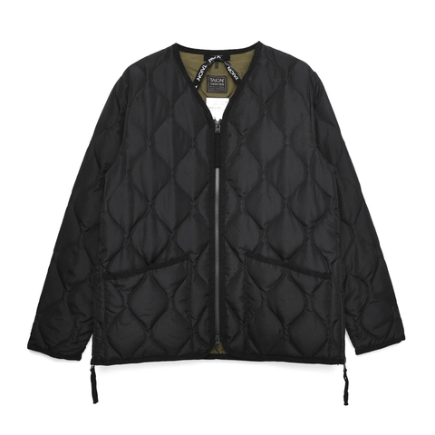 Military Zip V-Neck Down Jacket - Black