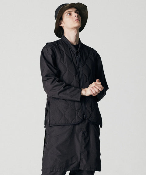 Military Zip V-Neck Down Vest - Black
