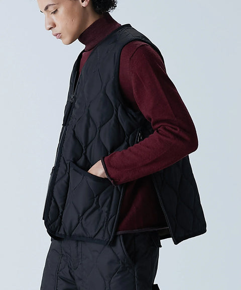 Military Zip V-Neck Down Vest - Black