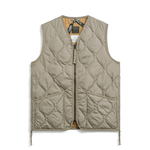 Military Zip V-Neck Down Vest - Light Mocha