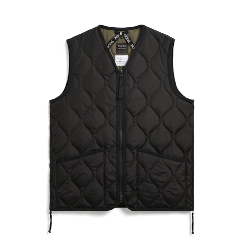 Military Zip V-Neck Down Vest - Black