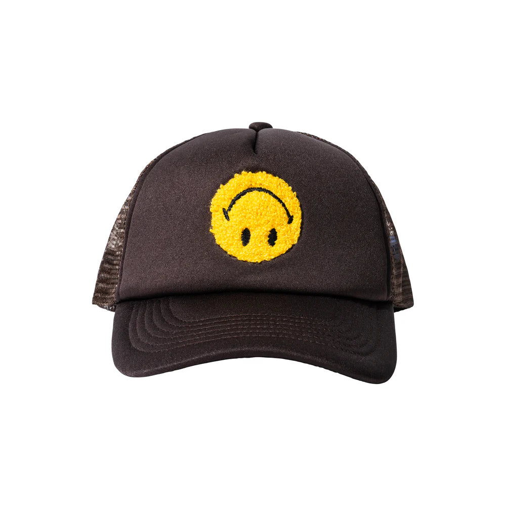 Smiley Upside Down Trucker Hat - Brown