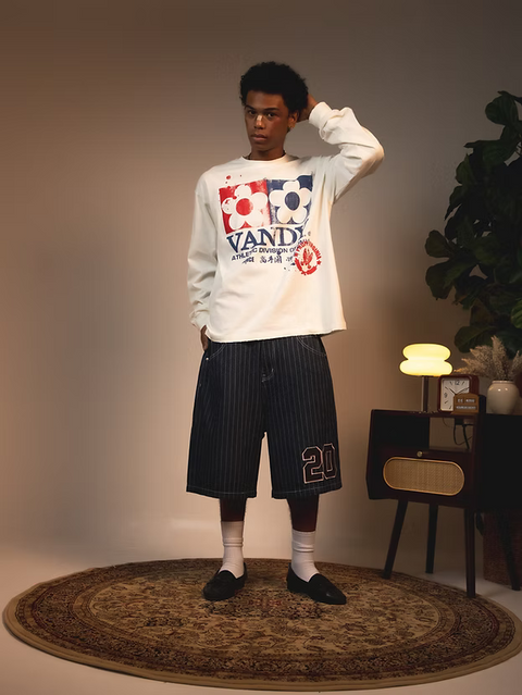 Pinstripe Denim Shorts - Navy