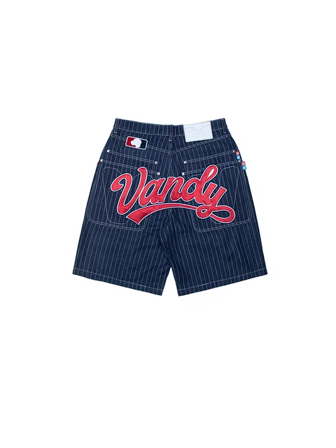 Pinstripe Denim Shorts - Navy