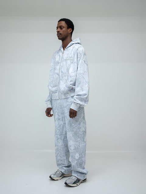 Snow Camo Eye Logo Zip Up Hoodie - White