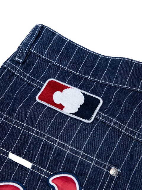 Pinstripe Denim Shorts - Navy