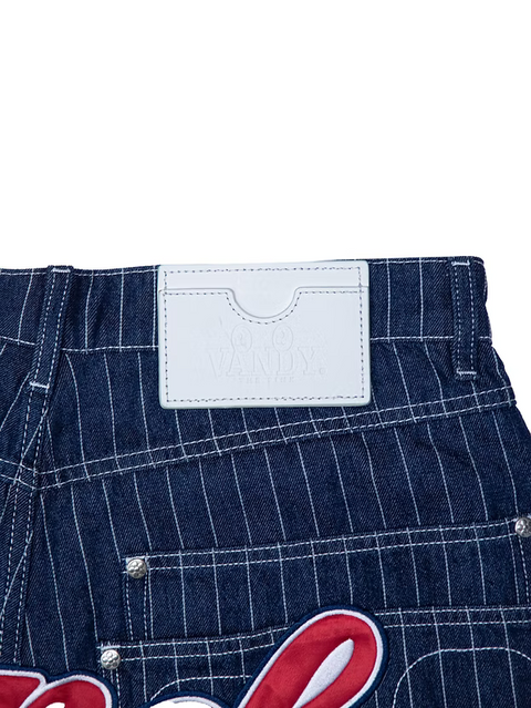 Pinstripe Denim Shorts - Navy