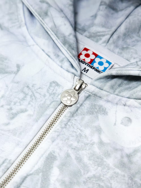 Snow Camo Eye Logo Zip Up Hoodie - White