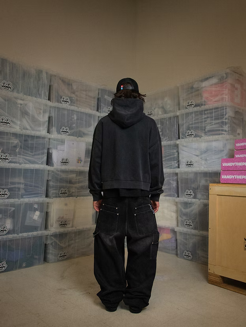 Spray Flower Zip Up Hoodie - Black