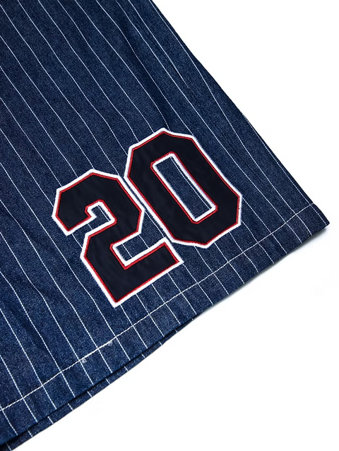 Pinstripe Denim Shorts - Navy