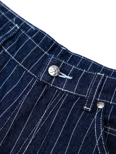 Pinstripe Denim Shorts - Navy