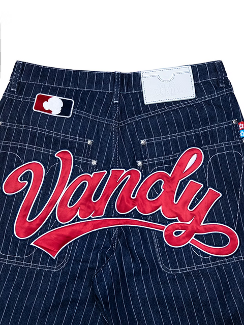 Pinstripe Denim Shorts - Navy