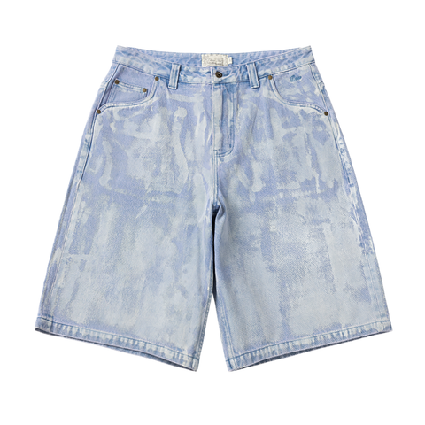 Baggy Denim Shorts - Blue Washed (White Paint)