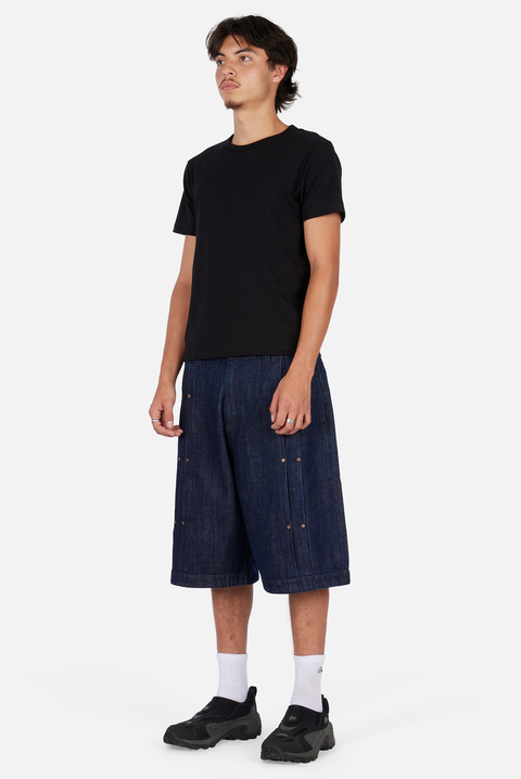 Pleated Baggy Denim Shorts - Indigo