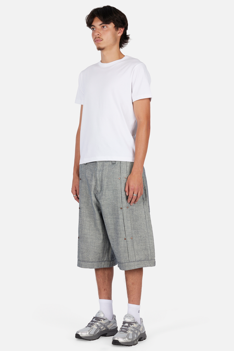Pleated Baggy Denim Shorts - Reversed Indigo