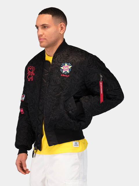 Keith Haring x Alpha MA-1 All Over Embroidery Flight Jacket - Black