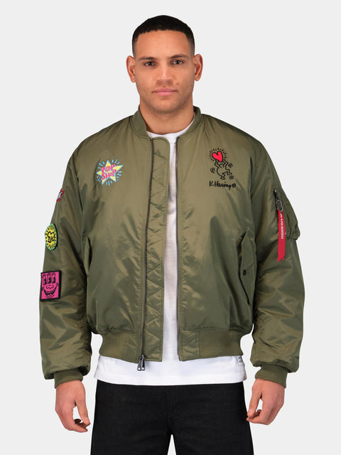 Keith Haring x Alpha MA-1 Reversible Flight Jacket - Sage/Black