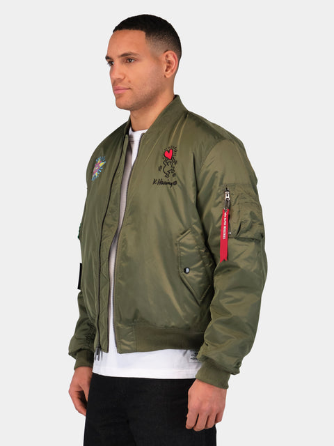 Keith Haring x Alpha MA-1 Reversible Flight Jacket - Sage/Black