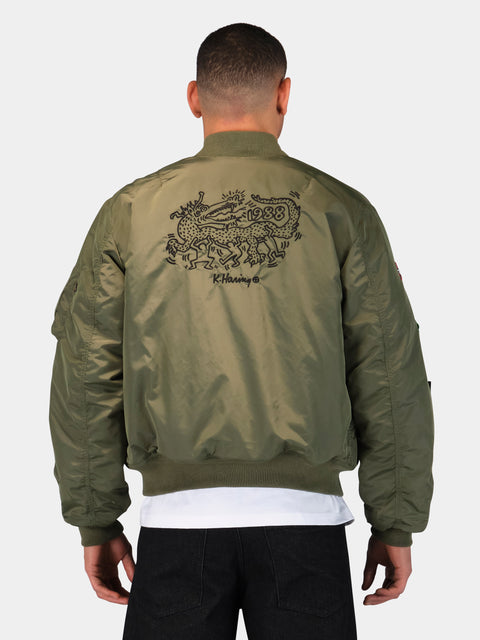 Keith Haring x Alpha MA-1 Reversible Flight Jacket - Sage/Black