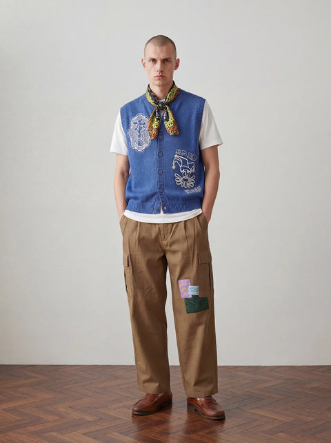 Doily Embroidery Vest - Blue