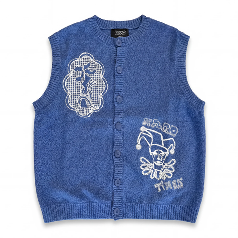 Doily Embroidery Vest - Blue
