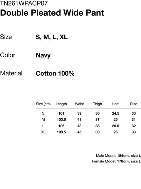 Double Pleated Wide Pant - Navy
