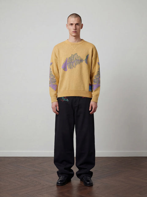 Fish Jacquard Sweater - Light Yellow