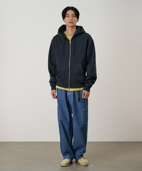 One Point Zip Hooded Sweatshirt - Vintage Black