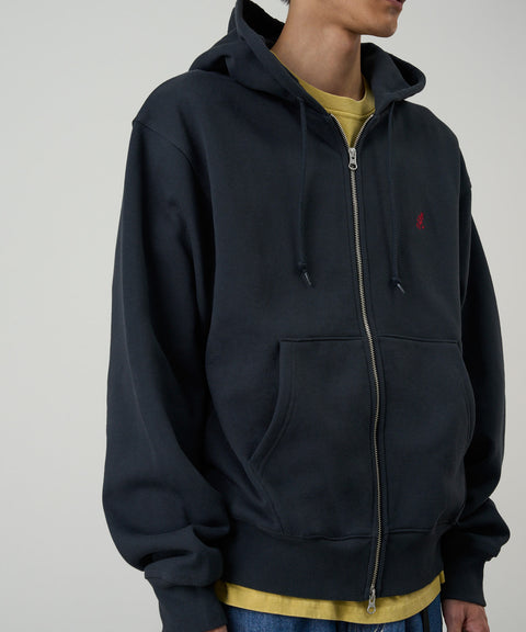 One Point Zip Hooded Sweatshirt - Vintage Black