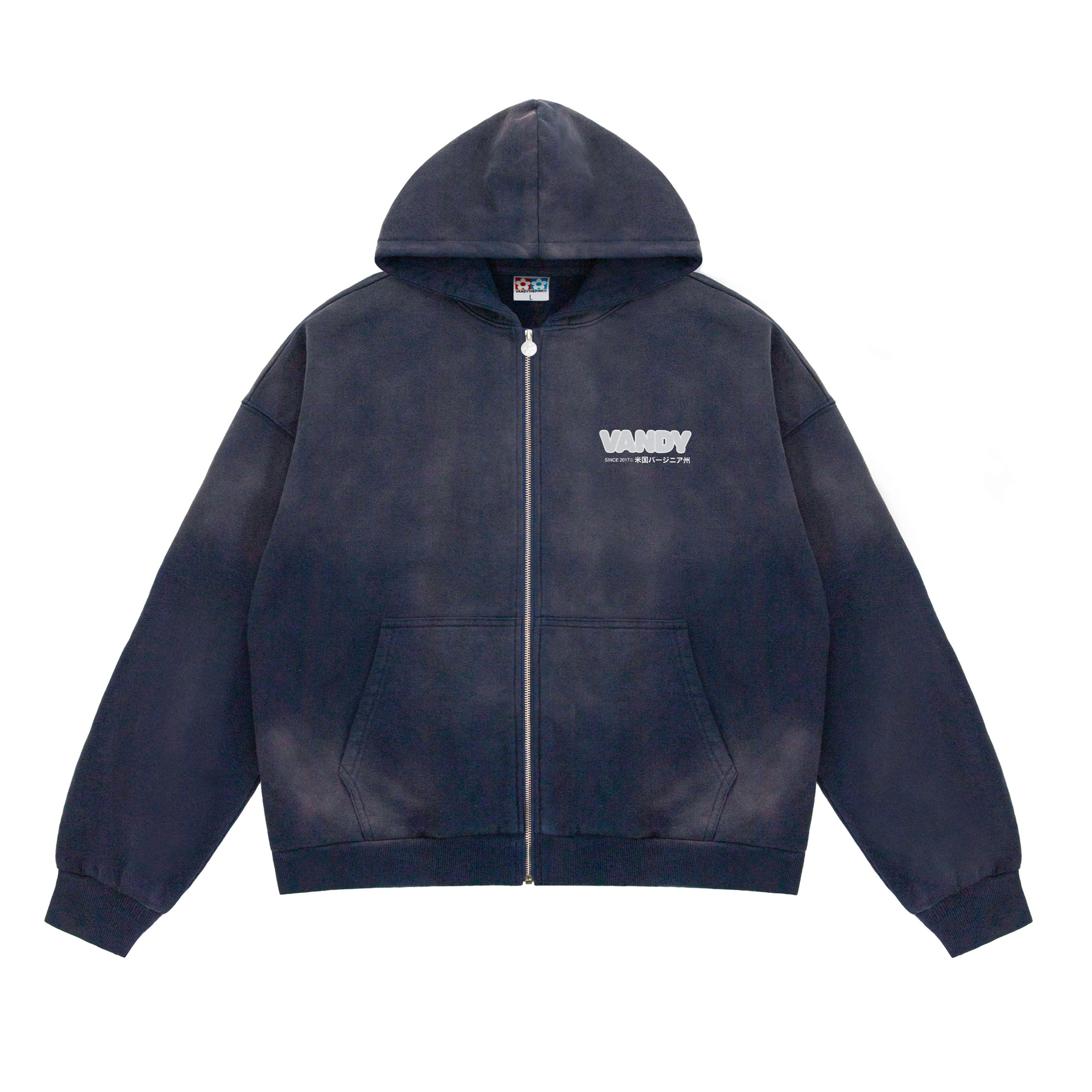 Logo Zip Up Hoodie - Washed Blue