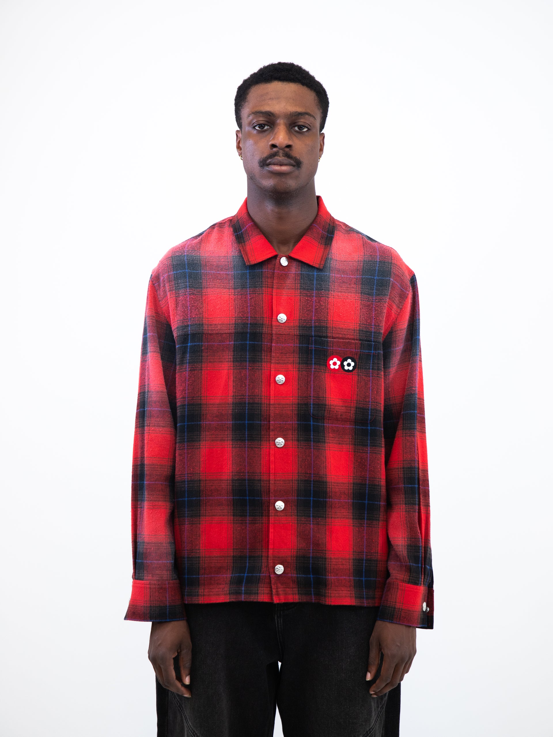 Brushed Flower Flannel Shirt - Red