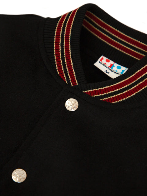 Puff Sleeve Varsity Jacket - Black/Beige