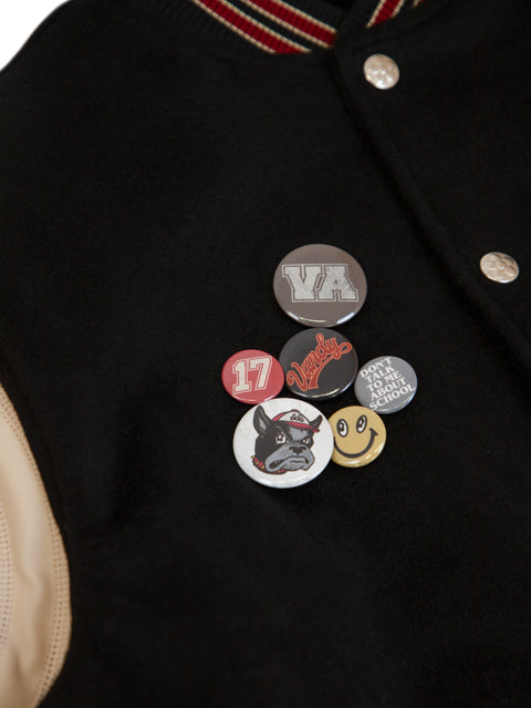 Puff Sleeve Varsity Jacket - Black/Beige