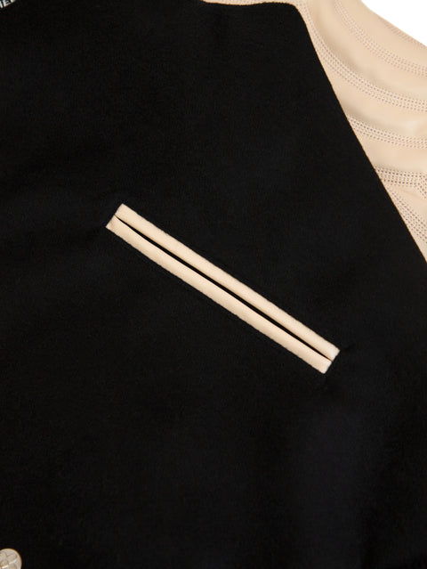 Puff Sleeve Varsity Jacket - Black/Beige