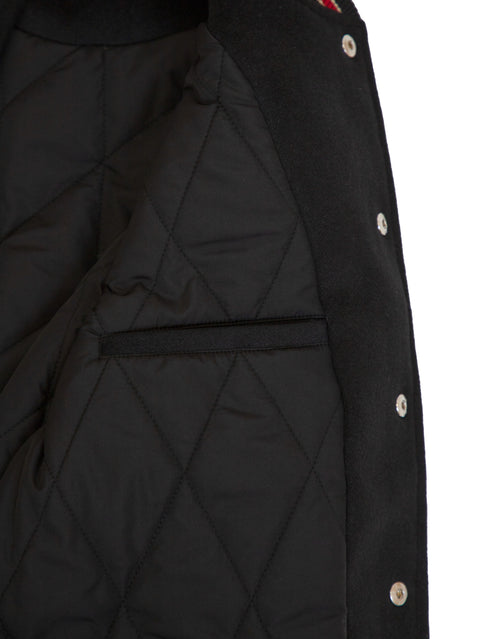 Puff Sleeve Varsity Jacket - Black/Beige