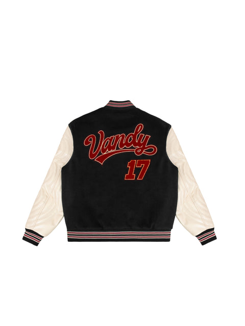Puff Sleeve Varsity Jacket - Black/Beige