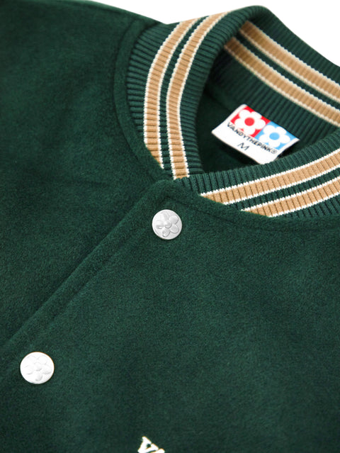 Puff Sleeve Varsity Jacket - Green/Beige