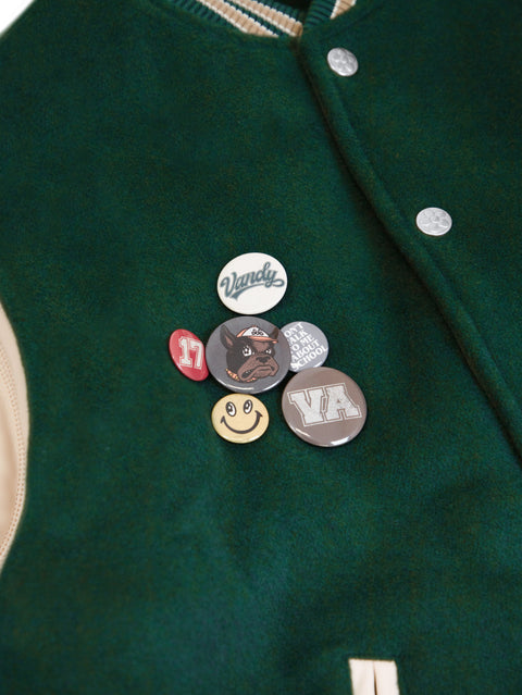 Puff Sleeve Varsity Jacket - Green/Beige